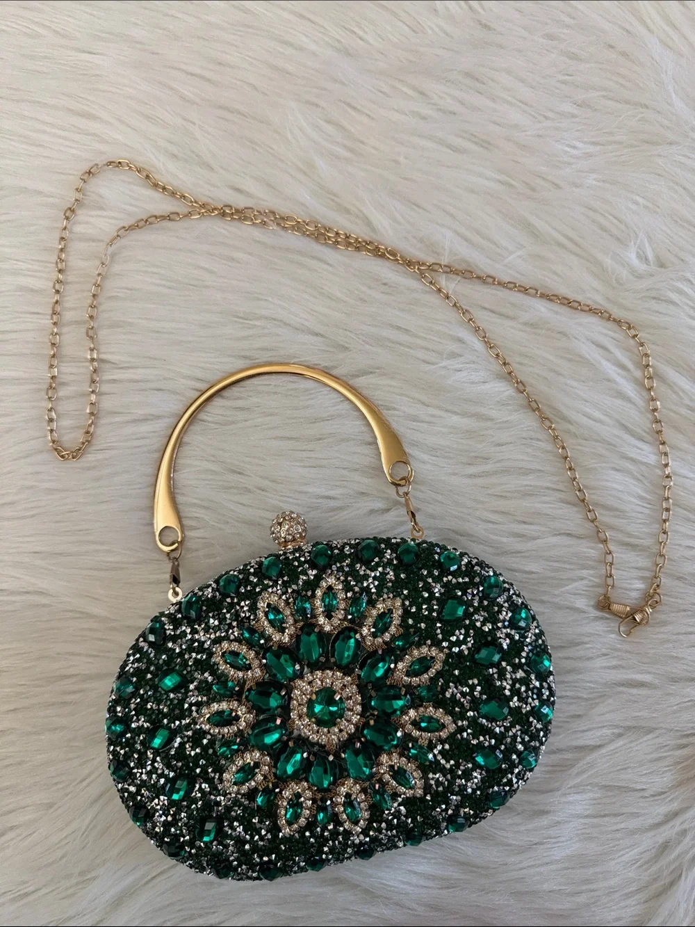 RAMLA Embellished Emerald Crystal Evening Clutch Crossbody Hand Bag